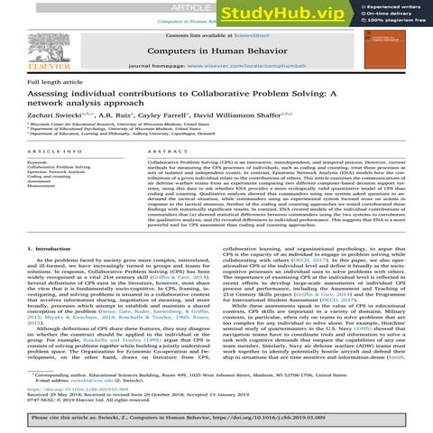 Assessing Collaborative Problem Solving Skills In Technology-Enhanced ...