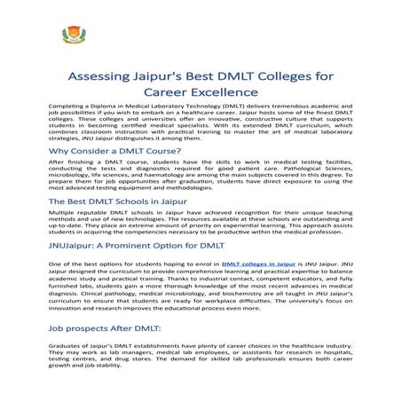 Assessing Jaipur's Best DMLT Colleges for Career Excellence.docx