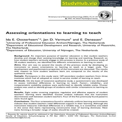 Assessing Orientations To Learning To Teach