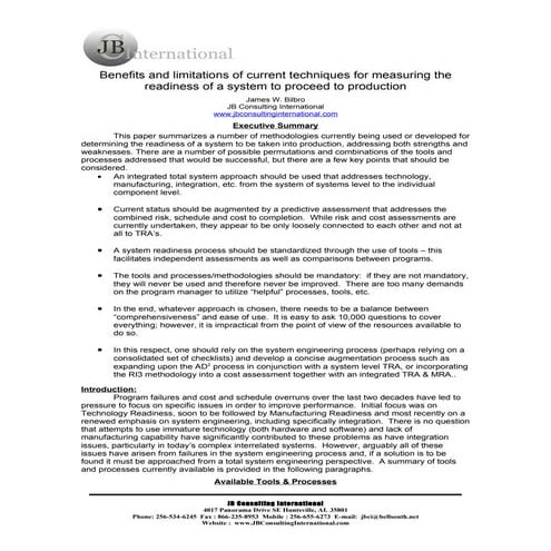 Assessing System Readiness