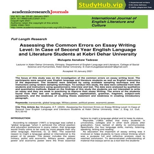 Assessing The Common Errors On Essay Writing Level In Case Of Second ...