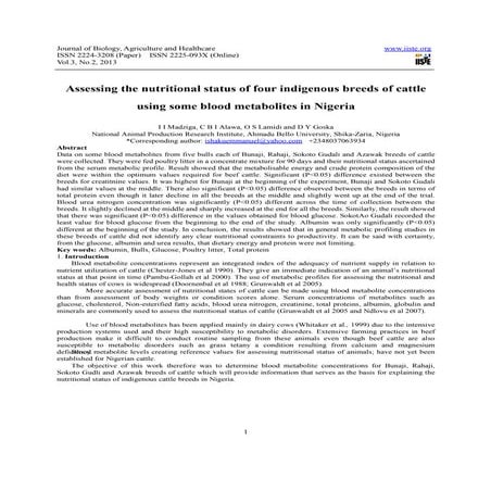 Assessing the nutritional status of four indigenous breeds of cattle