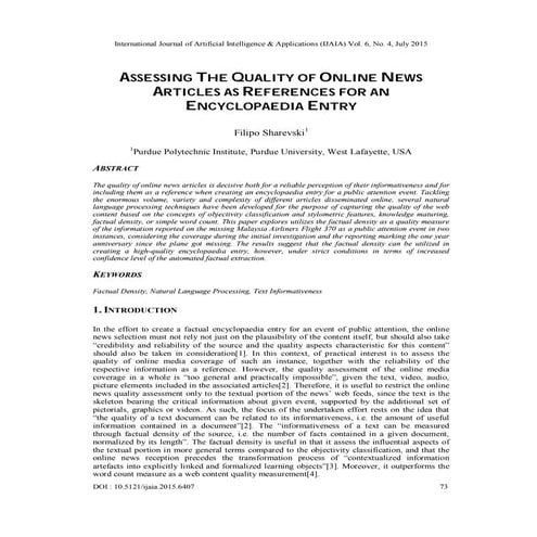 Assessing the quality of online news