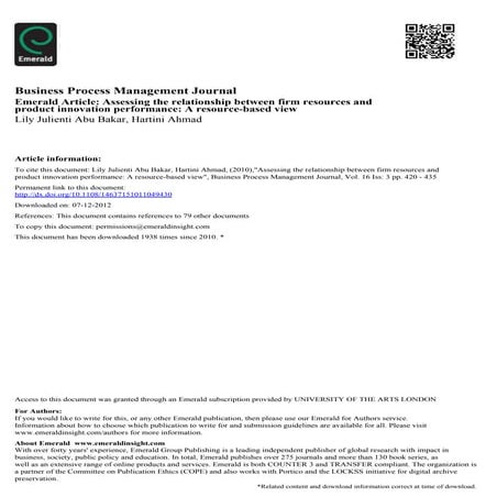 Assessing the relationship between firm resources and product innovation perf...