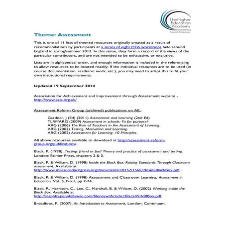 Assessment Initial Teacher Education Resource list