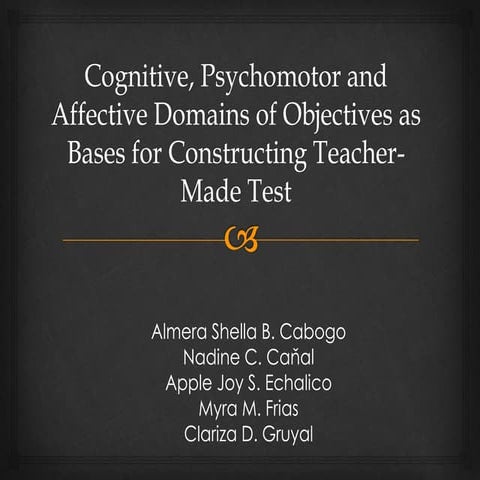 Chapter 5 Cognitive, Psychomotor and Affective Domains of Objectives as Basis...