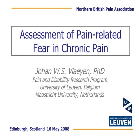 Assessment Of Fear Avoidance In Chronic Pain - Dr Johan W S Vlaeyen