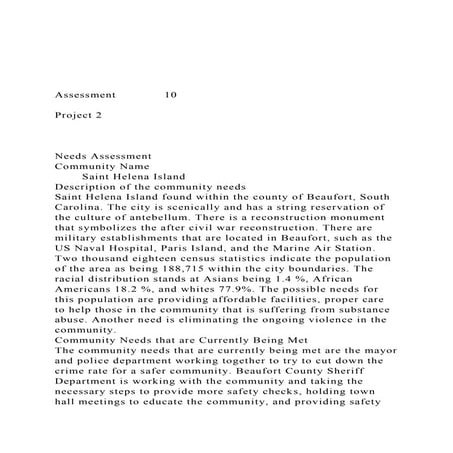 Assessment  10Project 2Needs Assessment Comm.docx