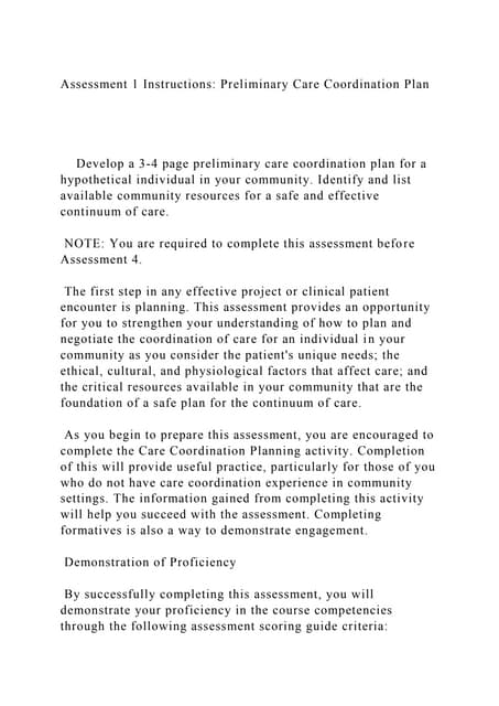 Develop a page preliminary care coordination plan for a docx Develop a page preliminary care coordination plan for a docx