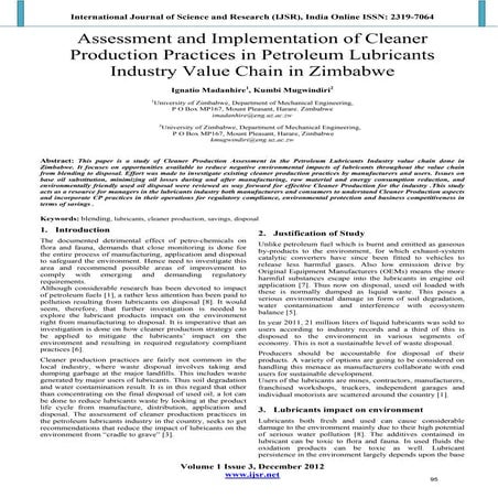 Assessment and implementation of cleaner production practices in petroleum lu...