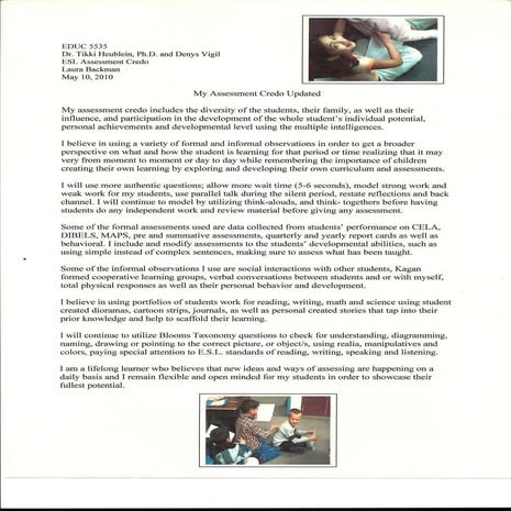 Laura J. Backman’s Assessment Credo