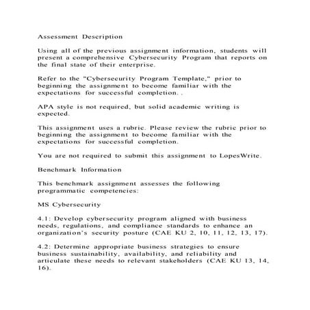 Assessment description using all of the previous assignment infor