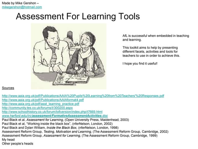 Assessment for learning activities