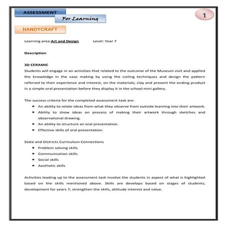 Assessment for learning art