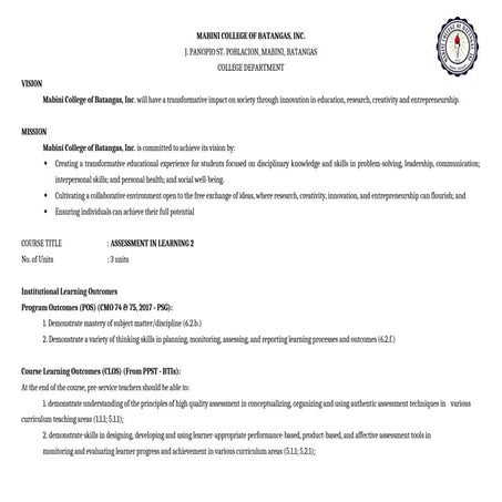 Assessment in Learning 2 - Syllabus.docx