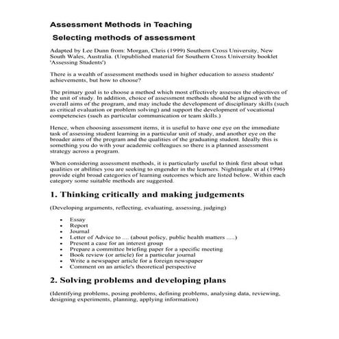 Assessment methods in teaching | DOC