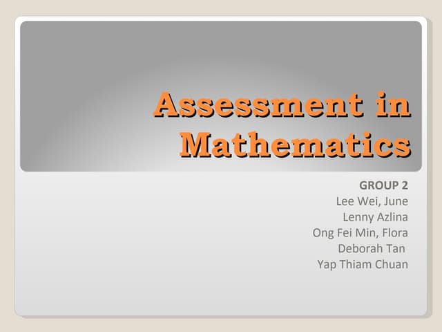 Mathematics Assessment by Group 2