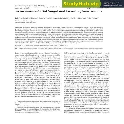 Assessment Of A Self-Regulated Learning Intervention