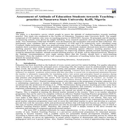 Assessment of attitude of education students towards teaching  practice in na...