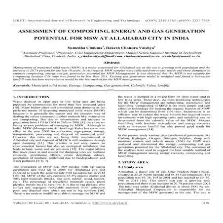 Assessment of composting, energy and gas generation