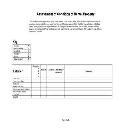 Assessment of condition of rental property