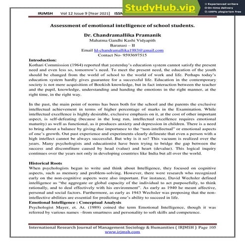 Assessment Of Emotional Intelligence Of School Students