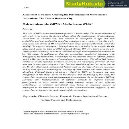 Assessment Of Factors Affecting The Performance Of Microfinance ...