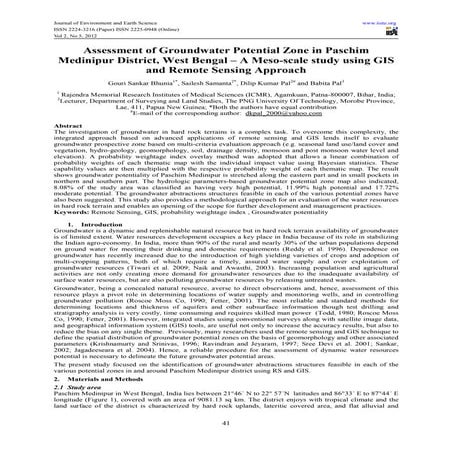Assessment of groundwater potential zone in paschim medinipur district, west ...