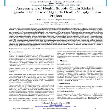 Assessment of Health Supply Chain Risks in Uganda. The Case of Uganda ...