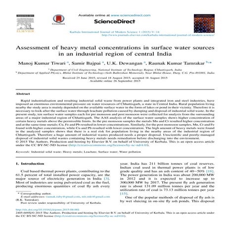 Assessment of heavy metal concentrations in surface water sources