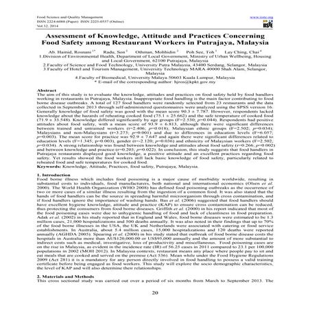 Assessment of knowledge, attitude and practices concerning food safety ...