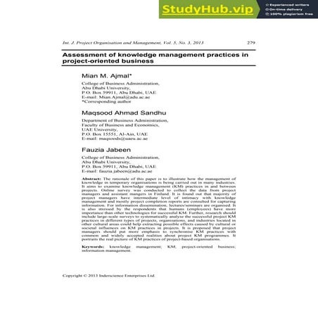 Assessment Of Knowledge Management Practices In Project-Oriented Business