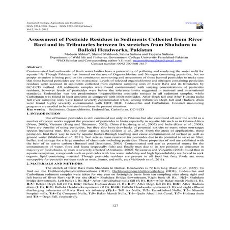 Assessment of pesticide residues in sediments collected from river ravi and i...