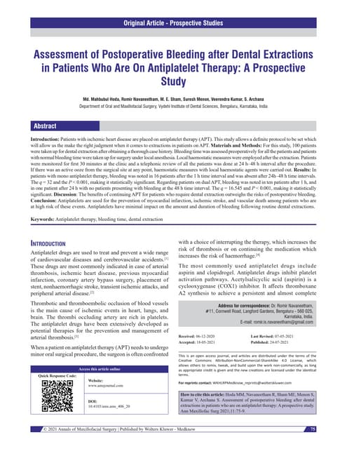 management of patients on oral anticoagulants & antiplatelet therapy ...