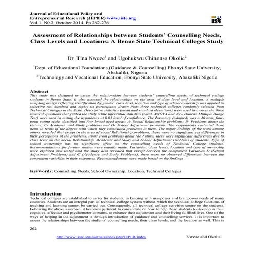 Assessment of relationships between students’ counselling needs, 