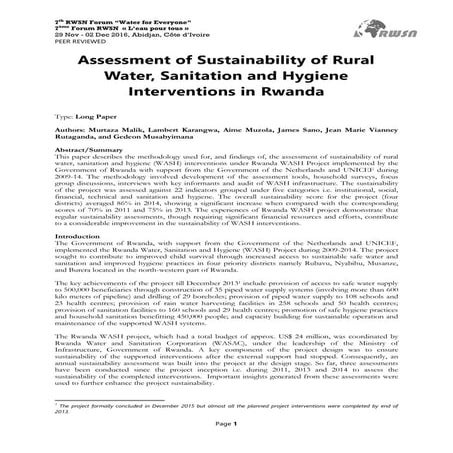 Assessment of sustainability of water, sanitation and hygiene interventions i...