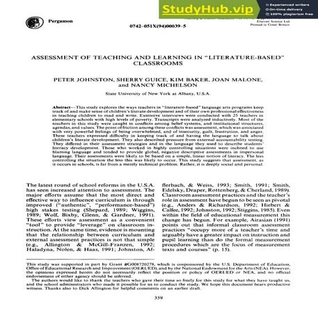 Assessment Of Teaching And Learning In  Literature-Based  Classrooms