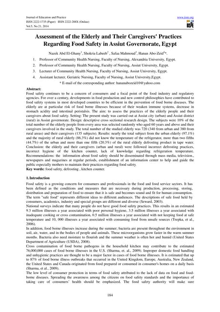 Assessment of the elderly and their caregivers' practices