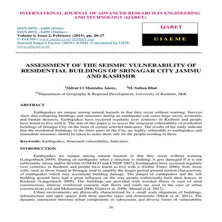 Assessment of the seismic vulnerability of residential buildings of srinagar ...