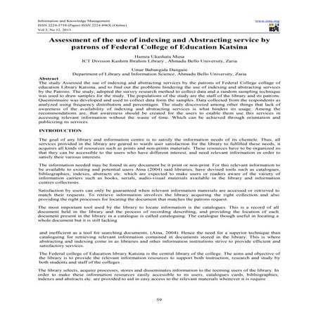Assessment of the use of indexing and abstracting service by patrons of feder...