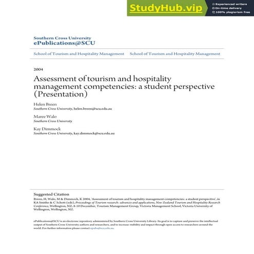 Assessment Of Tourism And Hospitality Management Competencies A Student ...