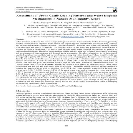 Assessment of urban cattle keeping patterns and waste disposal
