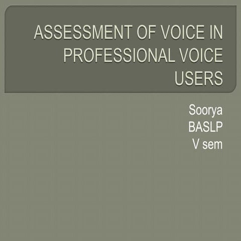 Assessment of voice in professional voice users