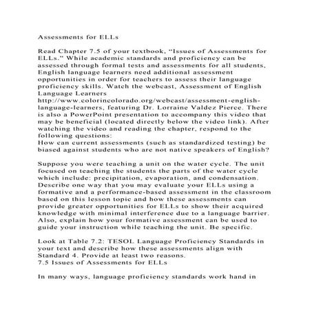 Assessments for ELLsRead Chapter 7.5 of your textbook, Issues o.docx