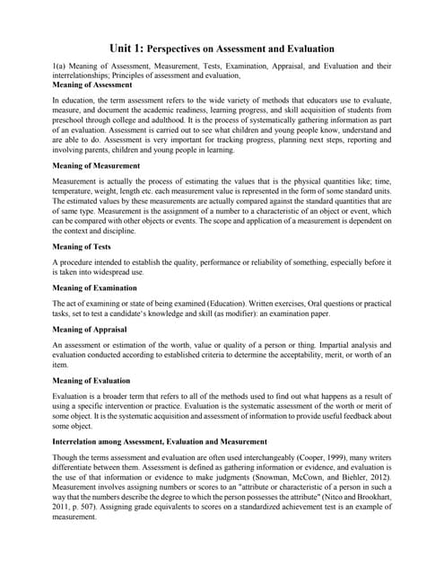 Assessments for learning -B.ed Second year notes