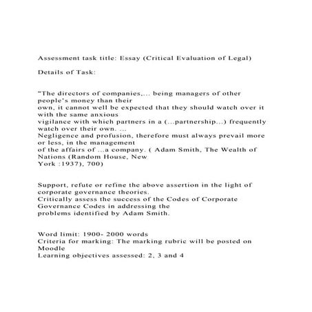 Assessment task title Essay (Critical Evaluation of Legal) .docx