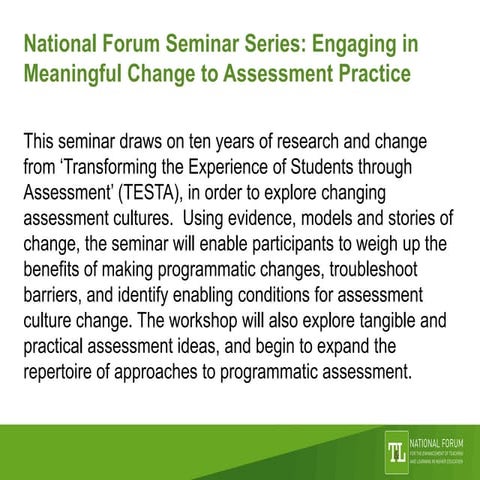 Engaging in meaningful change in assessment
