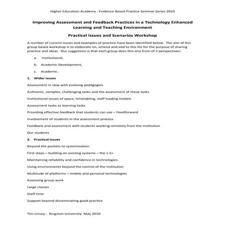 Issues and Scenarios Workshop