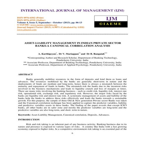 Asset liability management in indian private sector banks-a canonical correlati