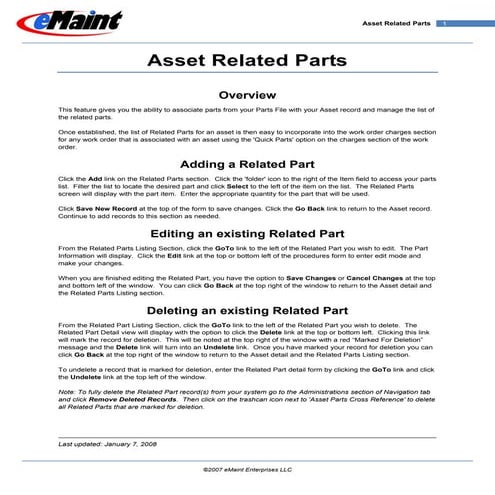 Asset Related Parts